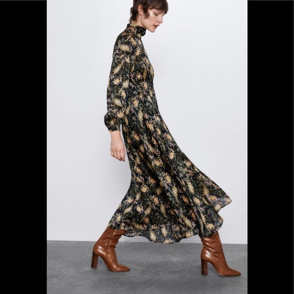 Zara Sz Large Floral Print Long Sleeve Midi Dress - Picture 3 of 12